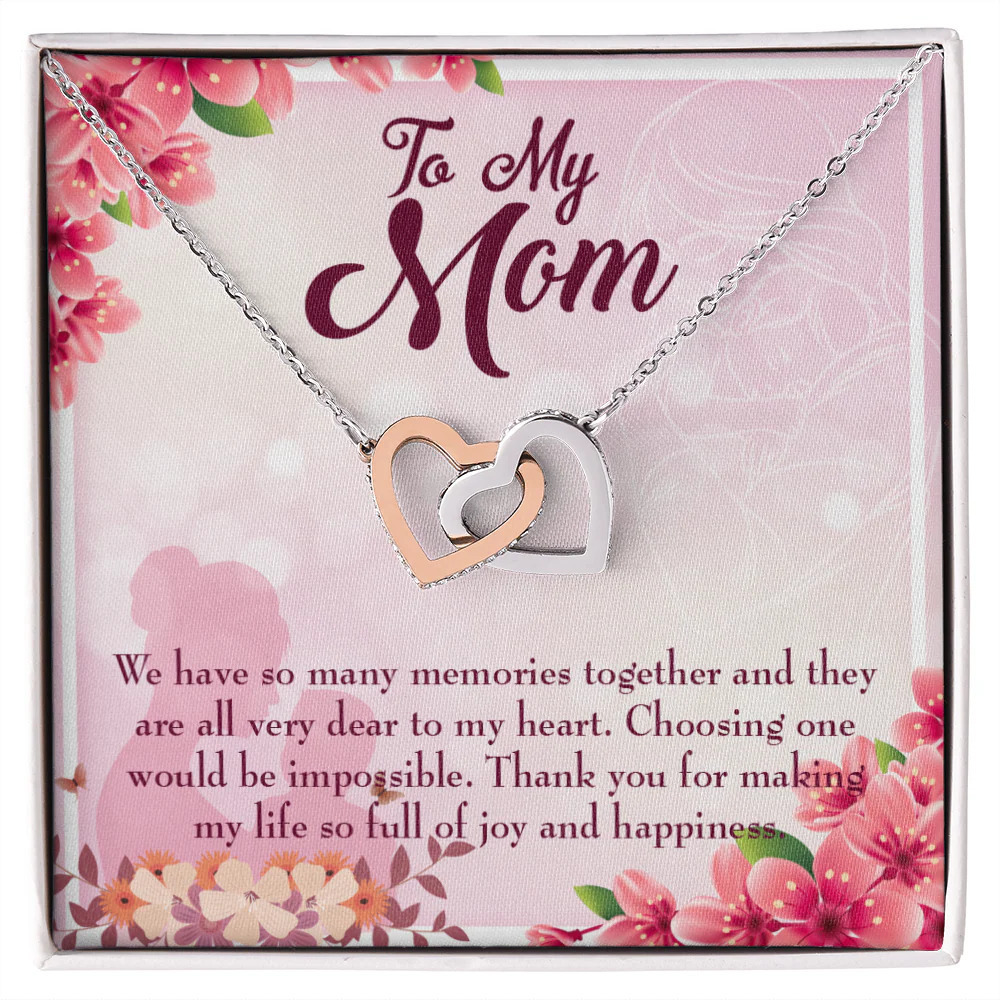 To Mom Memories Together Inseparable Hearts CZ Necklace Silver Tone Standard Box